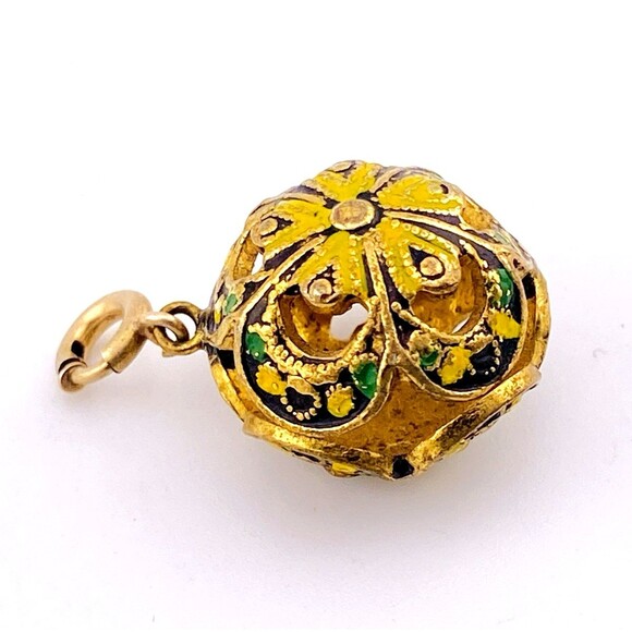 Gold Over 800 Silver and Enamel Open Work Fob Pendant Charm Vintage - Picture 2 of 7